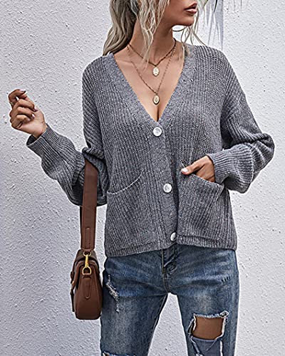 BDCUYAHSKL Herfst en Winter Dames Casual Mode V-hals Effen Kleur Pocket Knop Placket Lange mouwen Gebreide Trui Vest Jas… - Image 5