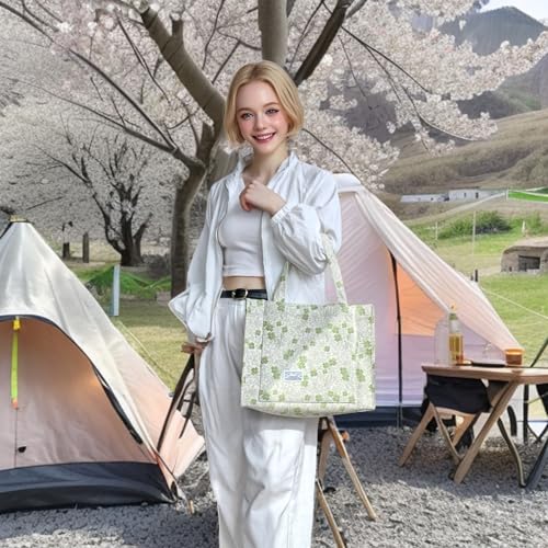 Image of UERRUAM Tote Bag for Women with Compartments,Corduroy Tote for Work Travel College Book Bag Women Purse Handbag Crossbody Bag