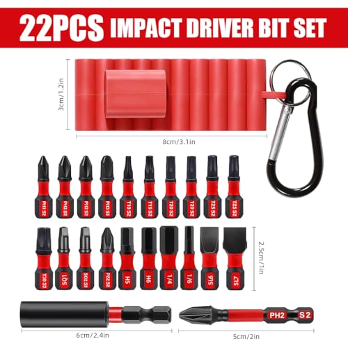 Image of Serplex 20PCS S2 Steel Screwdriver Bit Set with Storage Holder & Carabiner Magnetic Drill Bit Kit with Phillips, Torx, Square & Slotted Bits, Industrial Grade Driver Bits for Impact Drivers