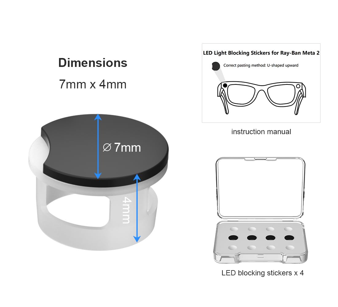 Yarenka Meta Glasses Light Cover, LED Cover Accessories Compatible for Meta Gen 2 & Gen 1, Error-Free Privacy LED Blocker with Semi-Transparent Base, Reusable Soft Nylon, 4-Pack with Carrying Case — view 7