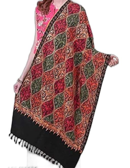 Kashmir Embroidered, Poly Acralic Wool 28"X80" Traditional Ari Embroidery Shawls-image-45