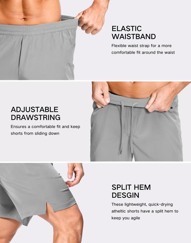 Image of GGJ Men's Lightweight Athletic Shorts with 2 Zipper Pockets 7 inch /9 inch /5 inch Gym Workout Running Quick Dry Tennis Shorts for Men