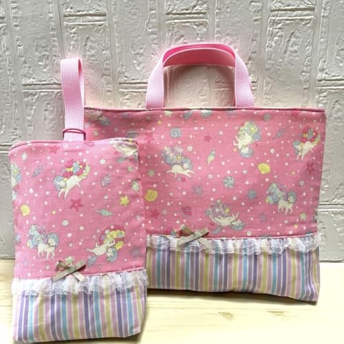 レッスンバッグ 上履き入れ2点セットユニコーン ピンク カラフル