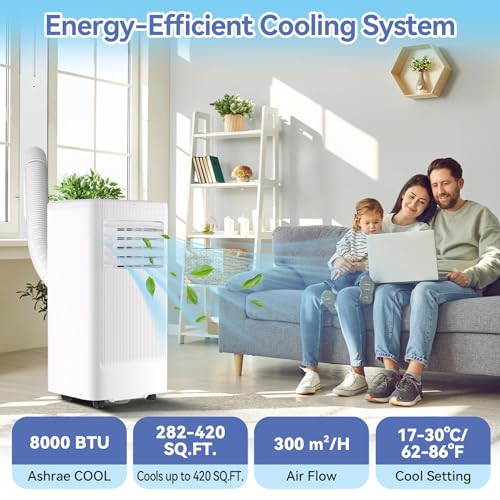 Image of PioneerWorks 10000 BTU Portable Air Conditioner, Cooling AC Up to 560 Sq. Ft., AC Unit with Cooling, Fan and Dehumidifier Functions, Remote Control, LED Display and Venting Kit Included, White Top