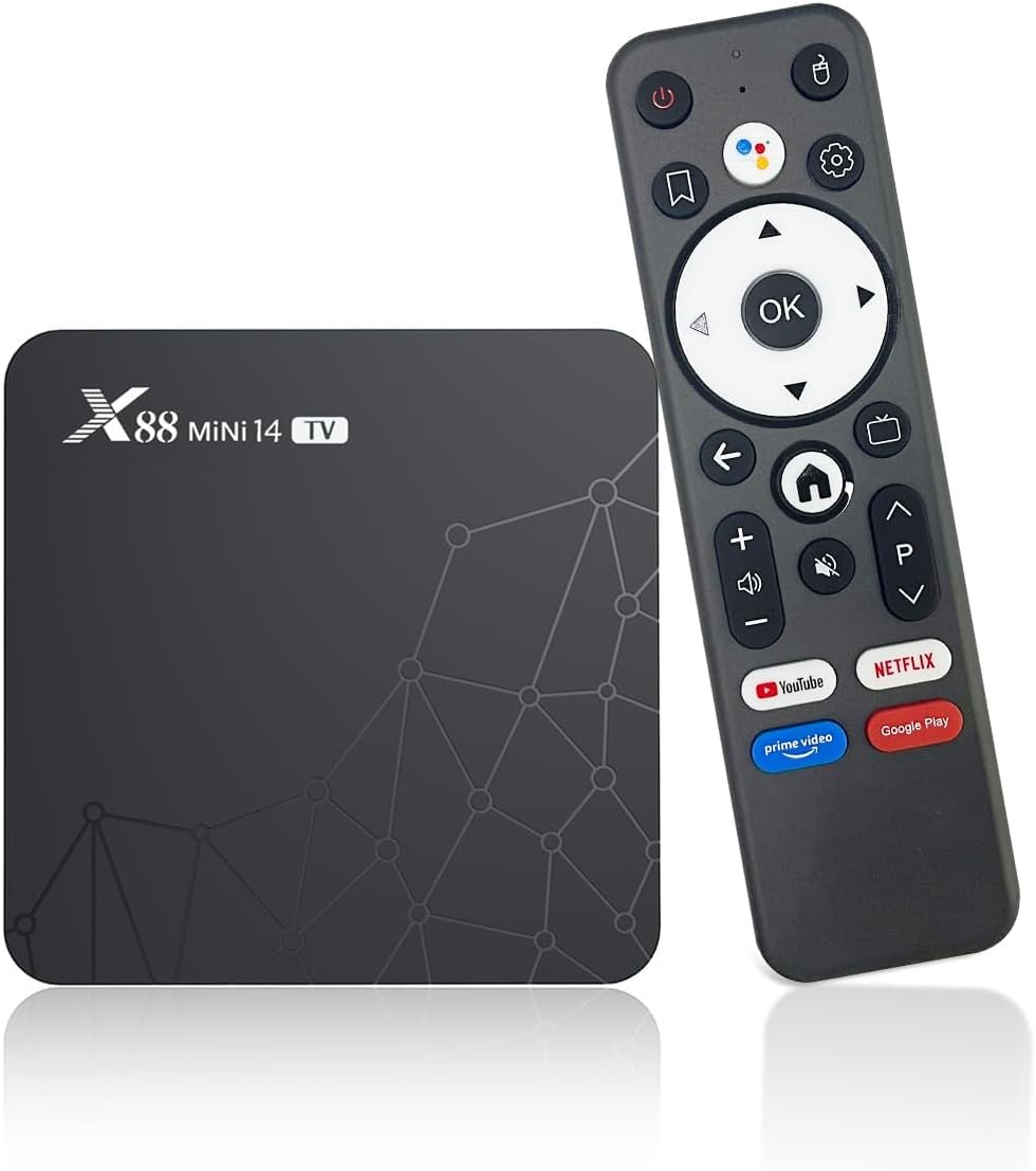 X88 Mini boitier IPTV Android TV Box, Android 14, Voice Assistant, 2GB/16GB TV Box 4K HDR10 RK3518 Quad-Core,100M Ethernet WiFi 6/Bluetooth 5.2 X96, Smarters Pro