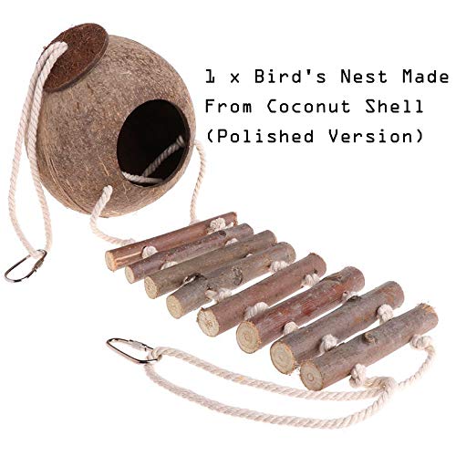 Coconut Shell Bird Nest Natuurlijke Kokosnoot Vogelnest Bird Nest With Ladder Bird Coconut House Swing Nest For Parrot… - Afbeelding 3