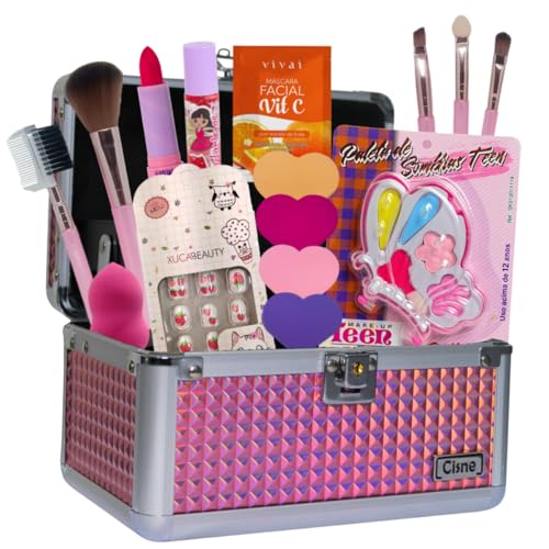 Kit de Maquiagem Crian&ccedil;a - Maleta com Pinceis, Esponjas e Paleta de Sombras - Presente Infantil Top