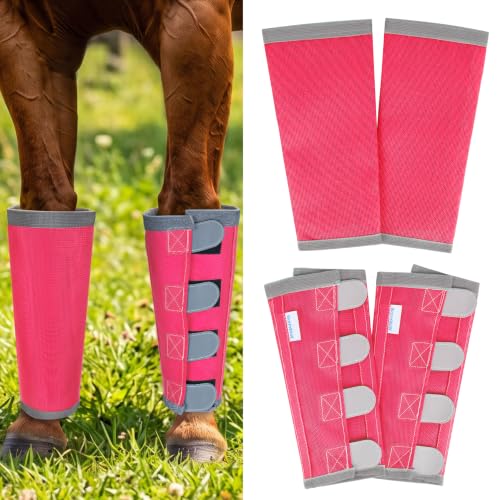 Image of Fly Boots for Horses Set of 4 with Reflective Vercros, Loose Fitting Mesh Horse Fly Boots Leggings, Adjustable Equine Leg Wraps & Socks, Stay Up Not Sag, No Rub