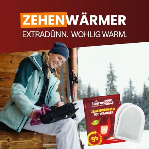 THERMOPAD Zehenwärmer – DAS ORIGINAL: 30 Paar Wärmepads für 8 Stunden Wärme I Sofort einsatzbereite Fußwärmer I Extra Warmer Fusswärmer – ideal für Outdoor-Aktivitäten & Ski-Schuhe I Fuss-Wärmekissen
