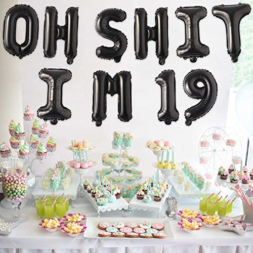 Image of Oh I'm 19! Latex Balloons 16 Inch Black Hallo Nineteen Cheers to 19 Years Old Theme Decor for Man Woman Happy 19th Birthday Party Photo Studio Prop Flag Decorations Favors Supplies