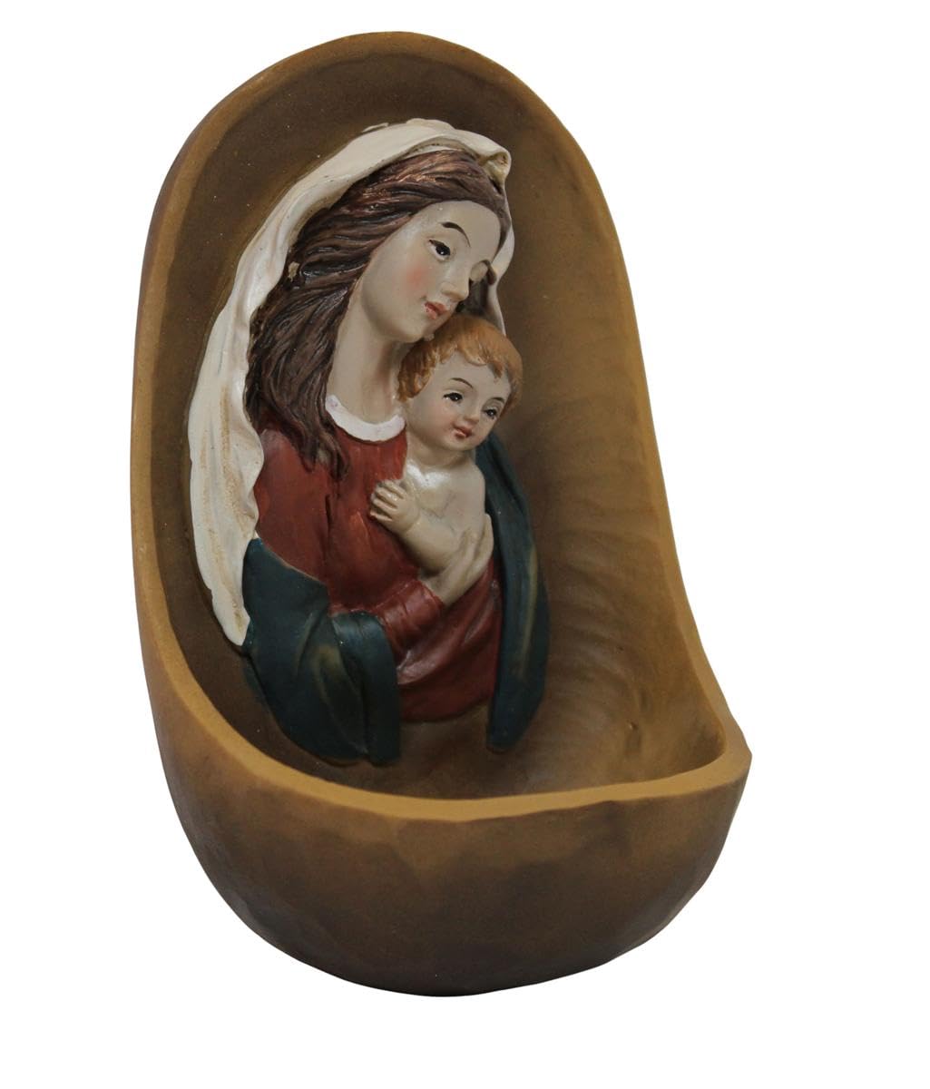 ZICOM Weihwasserkessel Weihwasserbecken Maria mit Kind Höhe 12cm handbemalt Polyresin