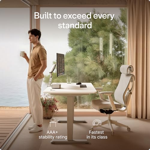 Image of Desktronic HomePro Standing Desk 48x24 - Made in Europe, Ergonomic Sit Stand Home Office Desk, Electric Height Adjustable, Dual Motor, USB & USB-C Charging, Wobble-Free, Touchscreen, 3 Memory Presets