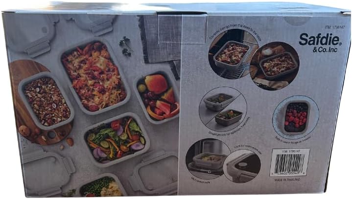 Safdie Ceramic Food Storage Set, 5 Containers with Glass Lids, Leak-Free Kitchen Containers (GRAY)