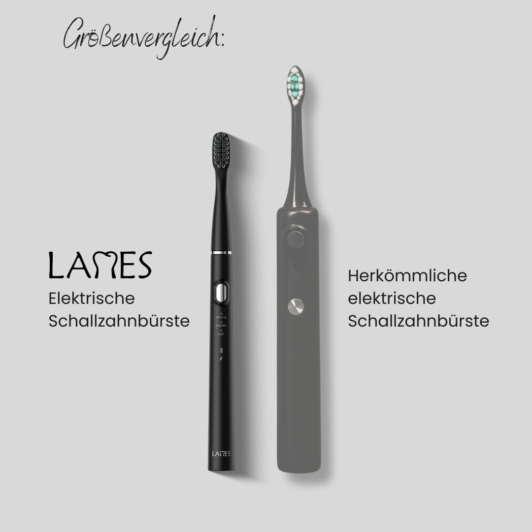 LAMES Schallzahnbürste - ultraleicht & kompakt - bis zu 100 Tage Akkulaufzeit - 3 Putzmodi & Smart-Timer - extra leise - ohne Ladestation: Aufladen mit USB-Kabel - perfekt für Reisen & Zuhause