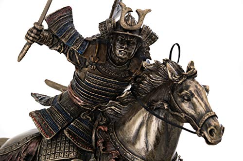 Top Collection Samurai Riding Horse With Sword In Hand Statue - Japanese Warrior In Combat Sculpture In Premium Cold Cast Bronze - 8-Inch Collectible Figurine #TOP3