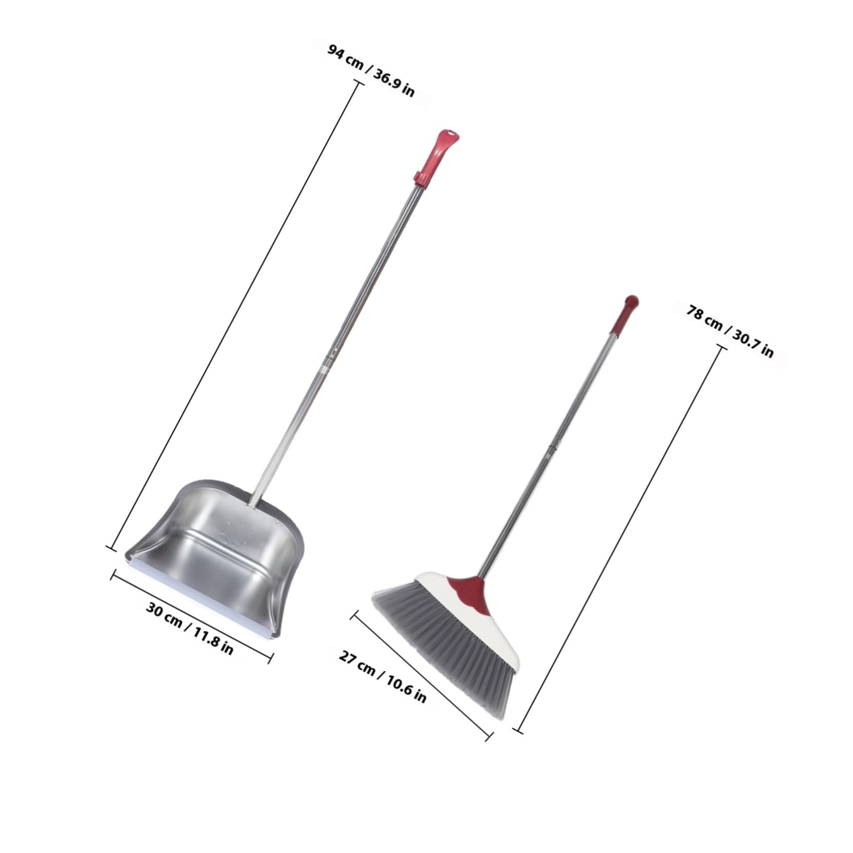 Scopa e Paletta in Acciaio Argentato Spazzola Morbida e Paletta per Uso Domestico Leggera e Resistente Design Ergonomico per Pulizie Facili e Comode