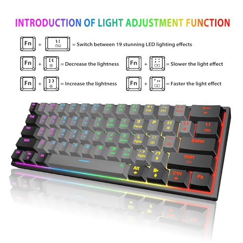 Image of Snpurdiri 60 Percent Machanical Keyboard (Black-Grey, Red Switches) | Full Anti-Ghosting 60% Gaming Keyboard Rainbow Backlit for PC Gamer Office Business