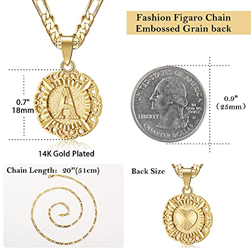 Kissyan Initial Necklace For Women Girl,14K Gold Plated Round Letter Pendant Necklace Capital Monogram Necklace Alhpabets From A-Z Figaro Chain Necklace(Gold K) #TOP3