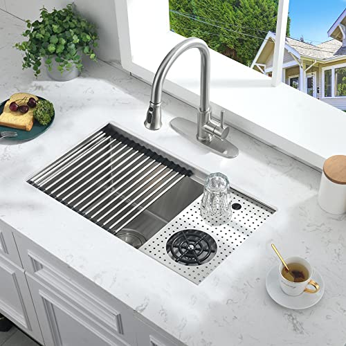 23 Inch Undermount Bar Sink, Bar Sink With Glass Rinser -Bokaiya 23X14 Stainless Steel Undermount Bar Prep Sink Workstation 16 Gauge Deep Single Bowl Wet Bar Kitchen Sink #TOP3