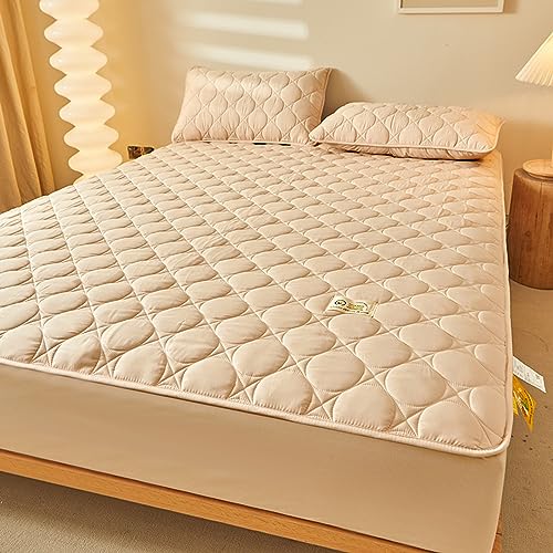 BAJIN Sábana bajera doble de 120 x 200 cm + 30 cm, protector de colchón acolchado para cama individual, sábana bajera ajustable de polialgodón, sábana bajera 100% polialgodón, sábana individual caqui
