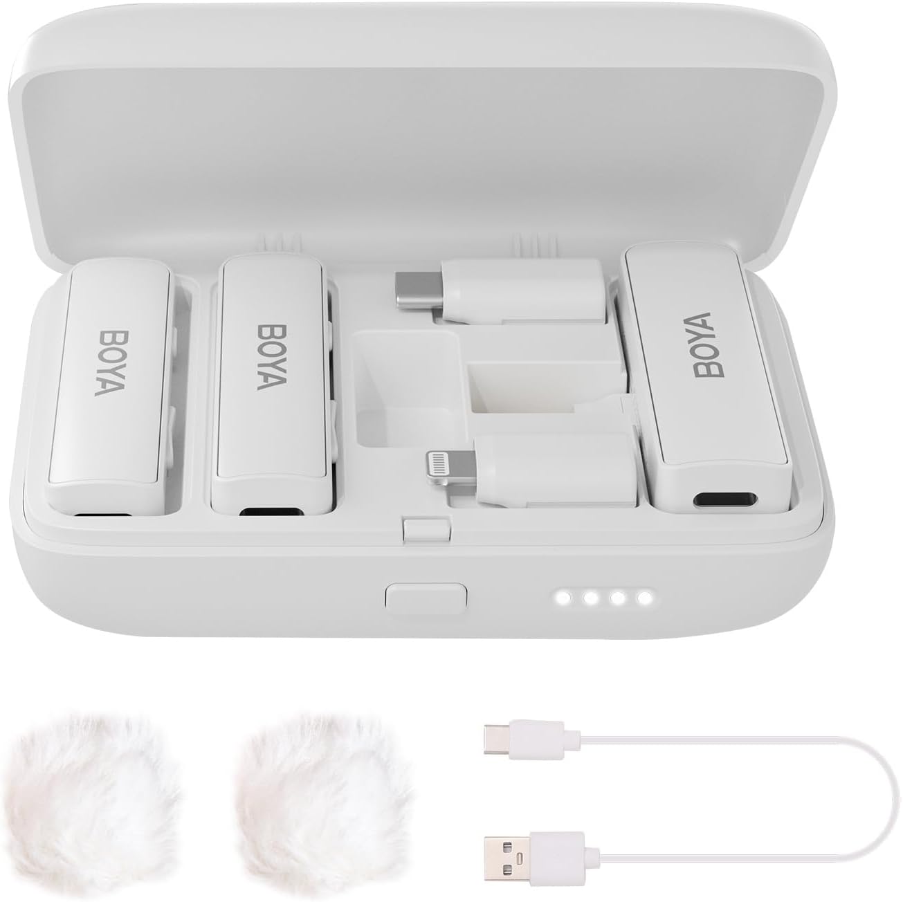 BOYA BOYALINK-W Wireless Lavalier Microphone for iPhone/Android/Camera Vlogging, All-in-One Lapel Dual Mic System & Lightning & USB-C Inputs & Battery Case for Smartphones/DSLR YouTube Facebook Live