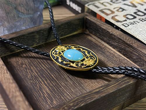 Image of Turquoise Agate Granite BOLO Tie for Men Women Leather Wedding Necklace Western Cowboy Necktie