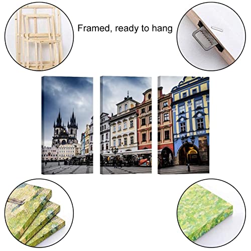 Wall Art Oil Painting Beautiful Prague Canvas Prints For Home Decorations, 16"X32"X 3 Panels With Frame #TOP1