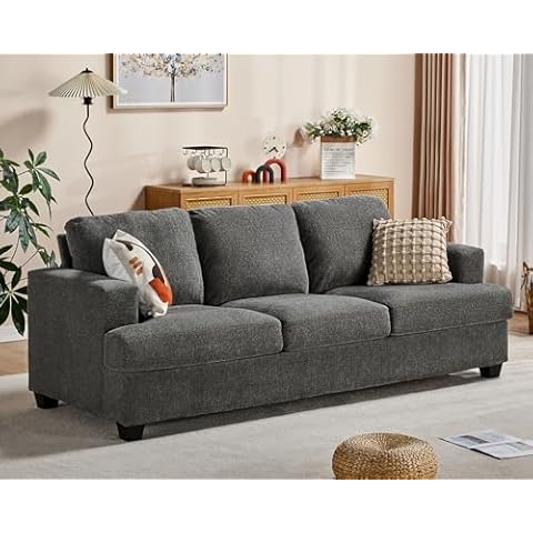 papababe Sofa, 3 Seater Modern Couches with Extra Deep Seats, 89" Wide Comfy Couches for Living Room, Bedroom(Grey,Chenille) Cover
