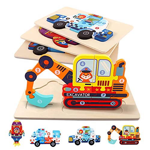 ZQFTZQ Wooden Puzzles for Kids Ages 3-5 Year Old,Montessori Jigsaw Toddler Puzzles Ages 2-4,Wooden Car Shape Puzzles for Kids,Preschool Sensory Learning STEM Toys Brithday Gifts Christmas Toys