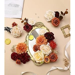 Artificial Flowers Orange Burgundy Combo Box Set for DIY Wedding Bouquet Arrangement, Fall Silk Faux Flower for Bridal Table Centerpieces Party Cake Baby Shower (Orange & Burgundy) Artificial Flowers Orange Burgundy Combo Box Set for DIY Wedding Bouquet Arrangement Fall Silk Faux Flower for Bridal Table Centerpieces Party Cake Baby Shower Orange Burgundy