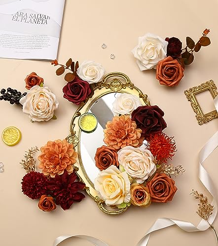 Artificial-Flowers-Orange-Burgundy-Combo-Box-Set-for-DIY-Wedding-Bouquet-Arrangement-Fall-Silk-Faux-Flower-for-Bridal-Table-Centerpieces-Party-Cake-Baby-Shower-Orange-Burgundy Artificial Flowers Orange Burgundy Combo Box Set for DIY Wedding Bouquet Arrangement Fall Silk Faux Flower for Bridal Table Centerpieces Party Cake Baby Shower Orange Burgundy