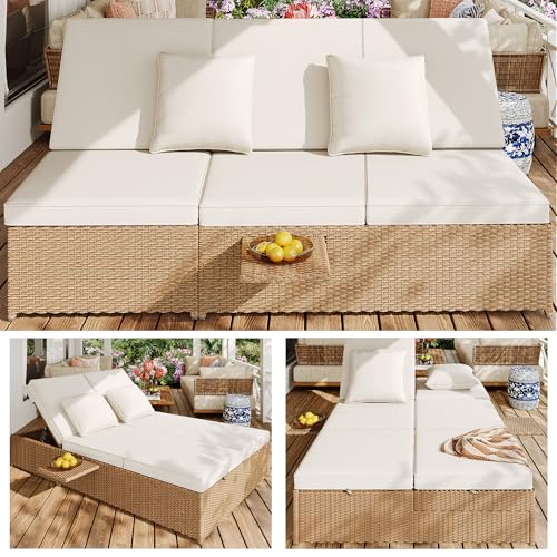 LPdorbe Bain de Soleil Jardin Exterieur en Résine Tressée, Transat Double avec Dossiers Réglables 5 Positions, Coussins Épais 7.5 cm, Lit de Jardin pour...