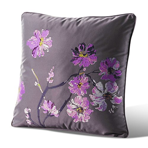 Coussin de canapé fleur brodée grand format 55x55cm anti-affaissement