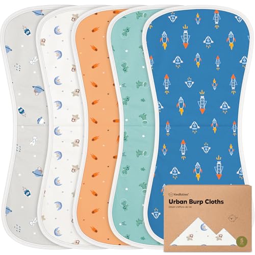Image of Organic Burp Cloths Baby Boy & Girl - 5-Pack Super Absorbent Cotton Burping Cloths for Babies, Soft & Plush Newborn Spit Up Rags, Infant Towels for Milk Spit Up, Unisex, Large 21 inch x 10 inch (Cosmo)