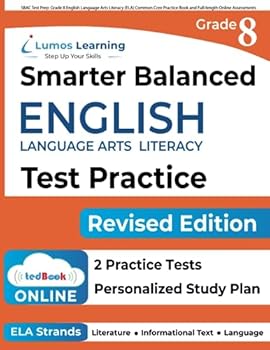 Sbac Test Prep: Grade 8 English Language Arts Literacy (Ela) Common Core Practice Book and Full-Length Online Assessments: Smarter Balanced Study Guide