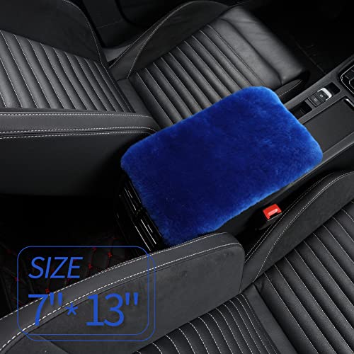 Image of IRIWOOL Sheepskin Armrest Cover Auto Center Armrest Cover Car Soft Console Pad, Fluffy Wool Auto Center Console Cover for Most Car Arm Rest Decoration Protector 7 x 13 Inch (Shearling, Blue)
