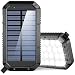 Solar Charger, 25000mAh Battery Solar Power Bank Portable Panel Charger with 36 LEDs and 3 USB Output Ports External Backup Battery for Camping Outdoor for iOS Android (Black)