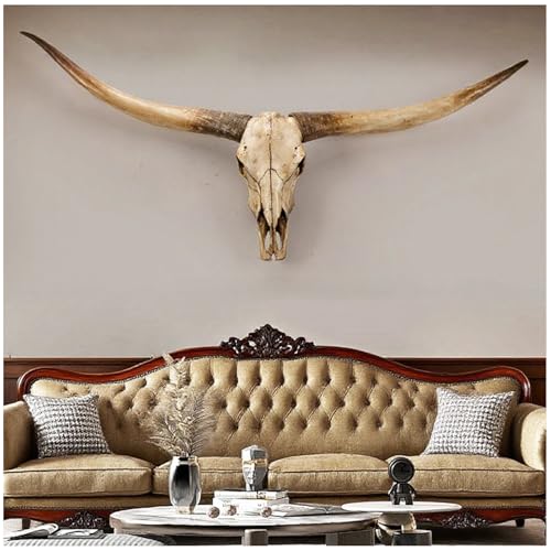 Crâne de Vache 178cm Longhorn Wall Decor, Décoration Murale Tête d'animal Faux Taxidermie Crâne de Vache Animal Fait Main, Tête d'animal Suspendue au Mur,...
