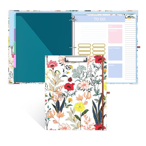 Image of 3 Ring Binder, 0.75 Inch Binder Organizer with 5 Tab Dividers, File Folder Labels, A4 Memo Pad & to Do List Planners for Women, Men, School Supplies and Office Supplies, Colorful Flowers