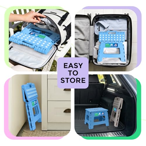 Image of Dyforce Folding Step Stool 9 inch, Kids Step Stool, Heavy Duty Step Stools for Adults, Compact Foot Stools, Light-Weight Toddler Step Stools for Kitchen, Bathroom, Holds Up to 300 lbs (Blue)