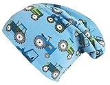 Wollhuhn Öko Jungen/Mädchen Traktor/Trecker hellblau Long Beanie Ganzjährig Innen Uni Grau (aus Öko-Stoffen, Bio) 20180828, Größe M: KU 52/54 (ca 3-7 Jahre)