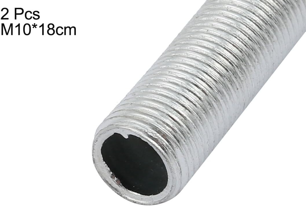 uxcell Lamp Pipe Nipple, M10 Thread 180mm Length Hollow Lamps Repair Part Hardware for Lamp Lights, Zinc Plated Silver Tone, Pack of 2