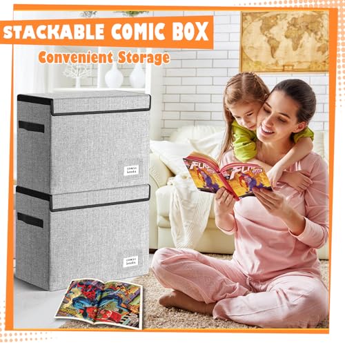 Image of Leffis Comic Book Storage, Box 15.5 inch X 7.5 inch X 11.3 inch, Collapsible Comic Short Box with Lids Holds 150 Comics Heavy Duty Comic Book Bin Container (2 pack, grey)