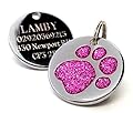 Engraved 25mm Glitter Paw Print Dog Pet ID Tag Disc.TO LEAVE ENGRAVING DETAILS PLEASE READ PRODUCT DESCRIPTION LOWER DOWN THIS PAGE. (Pink)