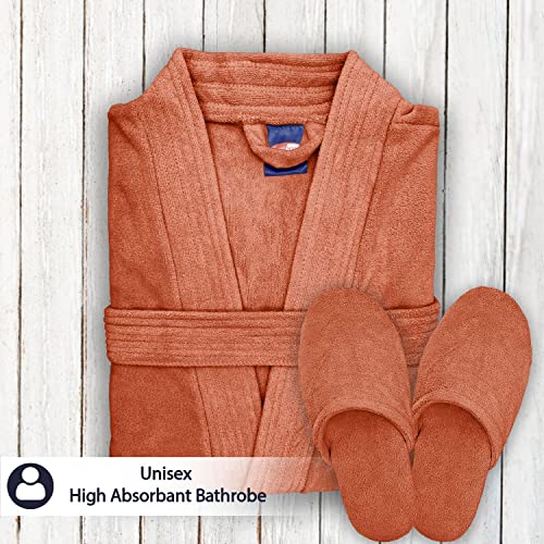 Image of Sassoon Venir Microfiber Bathrobe With Slippers for Men & Women, Unisex Luxury Bathrobe Towel, Spa Robe Combed (Pack of 1) - Rust Color