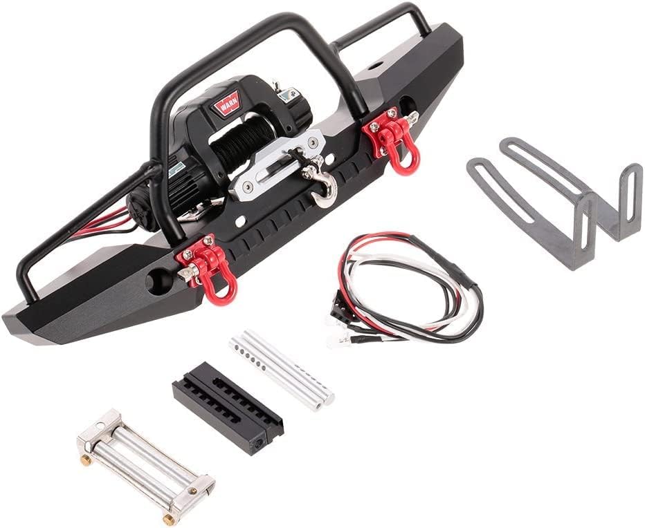 Goolsky Metal Front Bumper with 2 LED Light & Remote Control Electric Winch for TRX-4 SCX10II 90046
