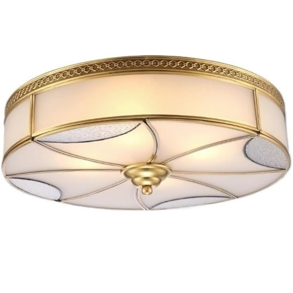 LUOYAOB European Retro Round 17.7in Ceiling Lights Frosted Glass Panels Shade Flush Mount Ceiling Lamp Full Copper Body Ceiling Light Fixture for Bedroom Living Room Study Office Hotel Lobby