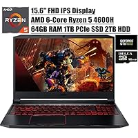 Acer Nitro 5 15 2020 Premium Gaming Laptop I 15.6″ FHD IPS Display I AMD Hexa-Core Ryzen 5 4600H (>I7-9750H) I 64GB DDR4 1TB PCIe SSD 2TB HDD I 4GB GTX 1650 Backlit Win 10 + Delca 16GB Micro SD Card