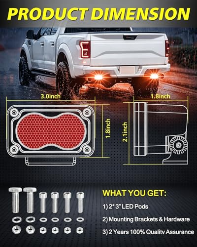 Image of Red LED Pods Waterproof 3 inch 40W CREE LED Marine Navigation Lights | IP68 Waterproof, High Intensity CREE LEDs, Diffused Flood Beam, White Housing Red LED Pod lights for Truck Boat Wraning Chase