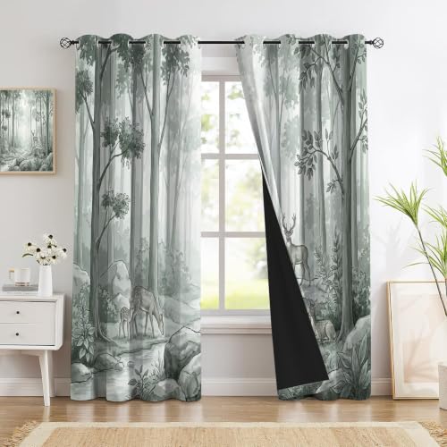 Rideau occultant thermiques anti chaleur gris-vert lot de 2 rideaux salon chambre 140x240